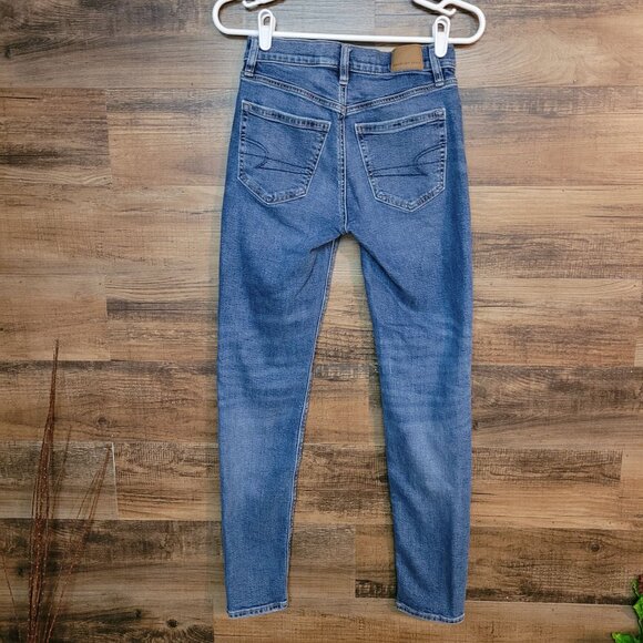 American Eagle Jeans 0 R Skinny 90's Mid Rise Medium Dark Wash Stretch Denim - Picture 2 of 12